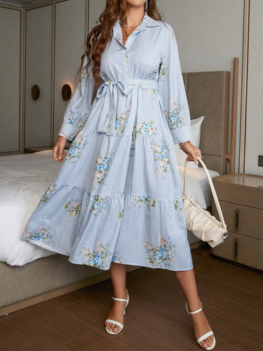 MyWestern Floral Print Ruffle Hem Belted Dress My Western